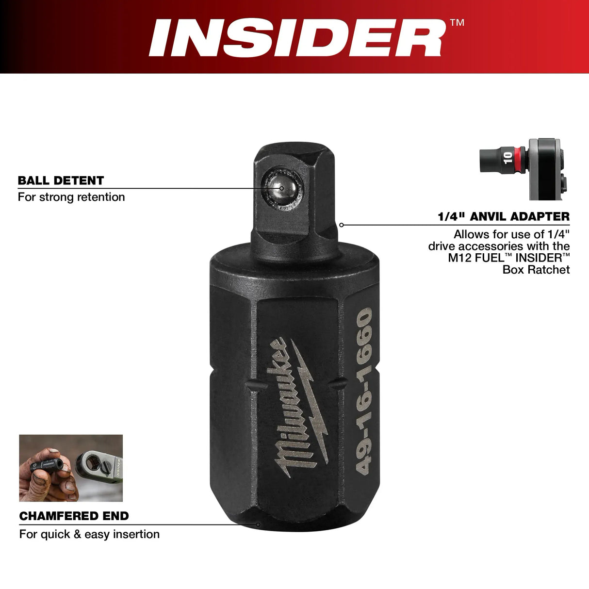 Milwaukee 49-16-1660 INSIDER™ Box Ratchet 1/4" Anvil Adapter