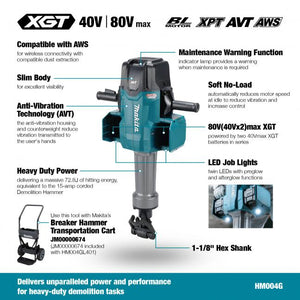 MAKITA HM004GL401 80V(40Vx2)max XGT BL 70 LBS Breaker Hammer Kit With Cart