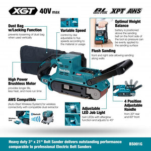 Makita BS001GZ 40Vmax XGT Brushless 3" x 21" Belt Sander