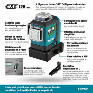 Makita SK700GDWAJ 12Vmax CXT Green Multi Line Laser Kit