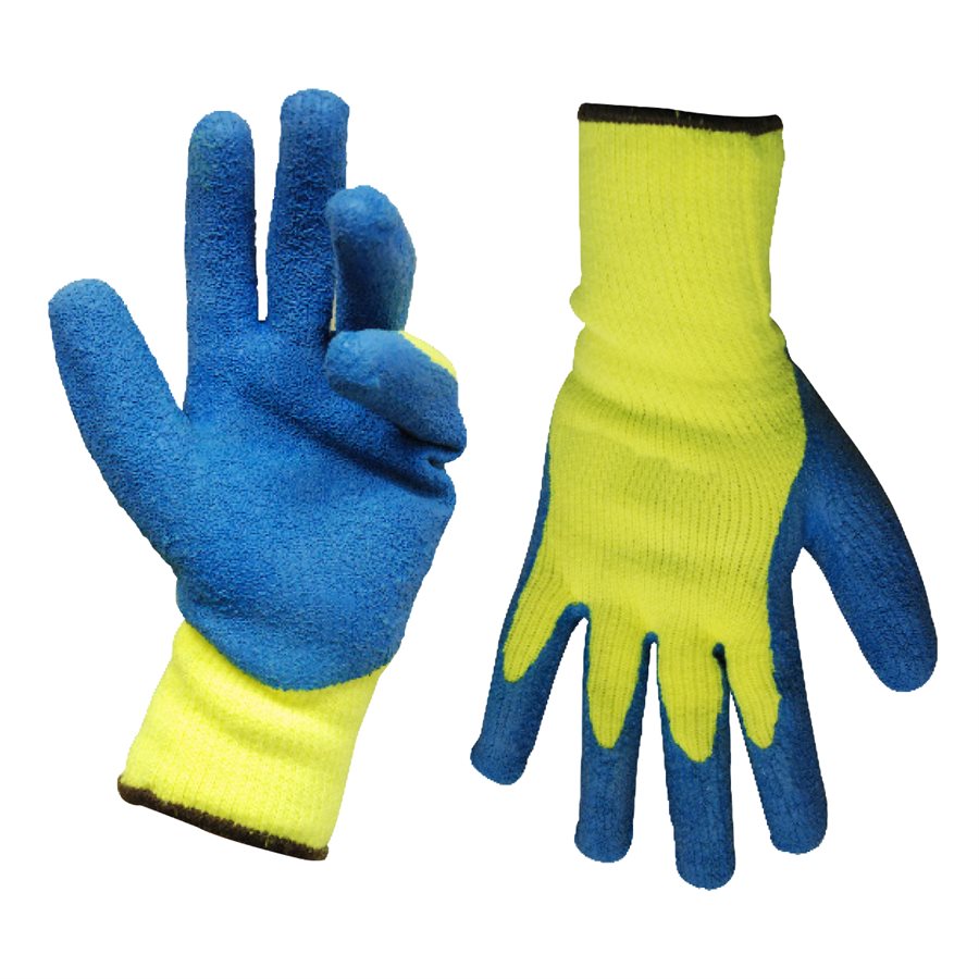 TWXpert Knitted Acrylic Gloves Neon Green With Latex Palm Blue (OSFA)