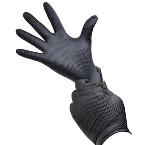 Toolway 50PK Nitrile Gloves 8 Mil Black Diamond Grip Latex Free