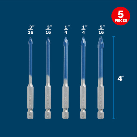 Bosch PTBX05 5 pc. Porcelain Tile Drill Bit Set