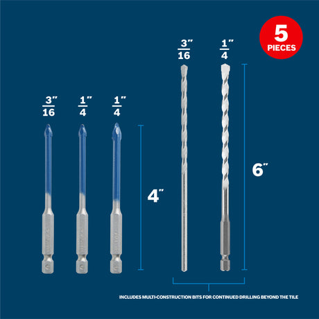 Bosch PTBXMC05 5 pc. Porcelain Tile and Multi-Material Drill Bit Set