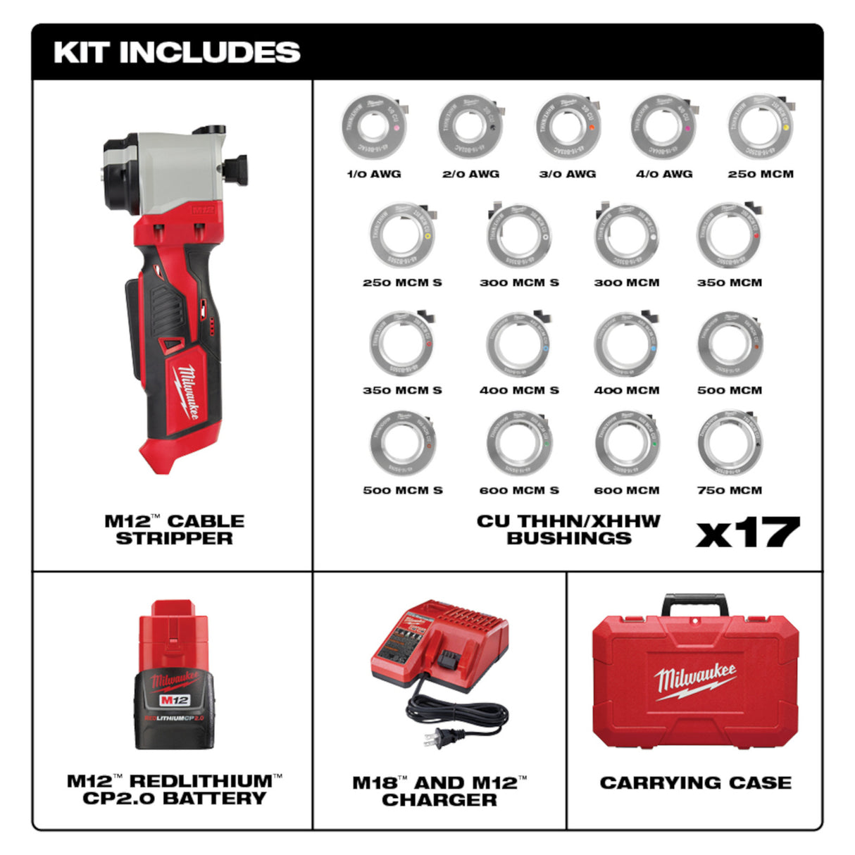 Milwaukee 2935CU-21S M18™ Cable Stripper Kit with 17 Cu THHN / XHHW Bushings