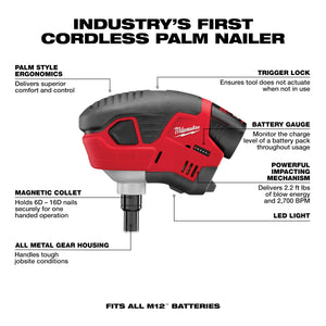 Milwaukee 2458-21 M12™ Cordless Lithium-Ion Palm Nailer Kit