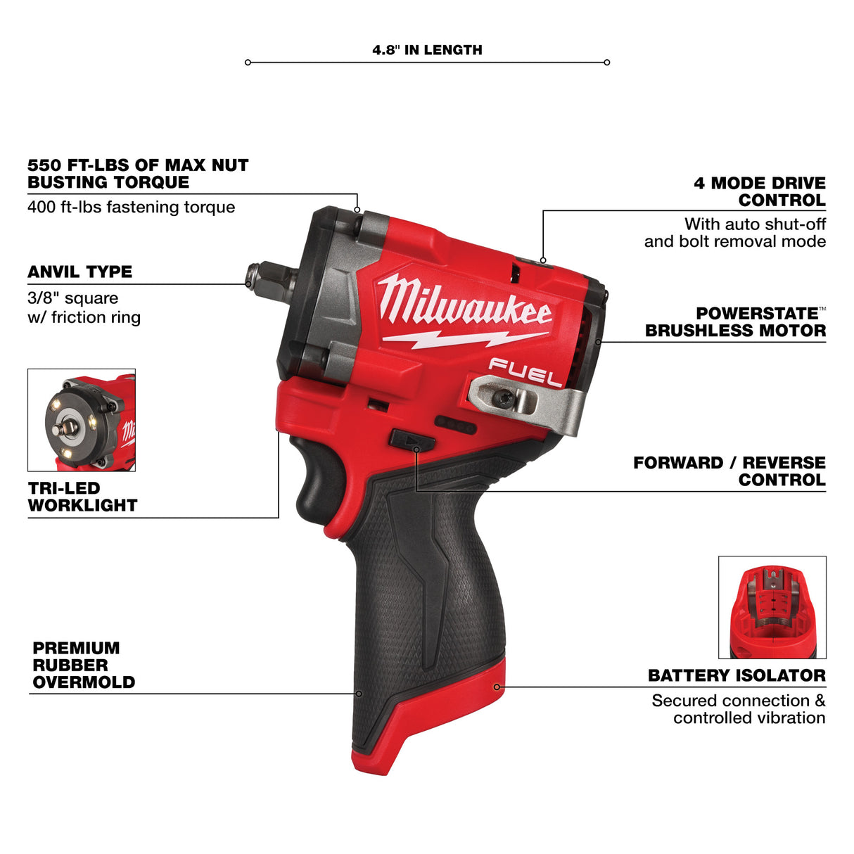 Milwaukee 2562-20 M12 FUEL™ Stubby 3/8" Impact Wrench