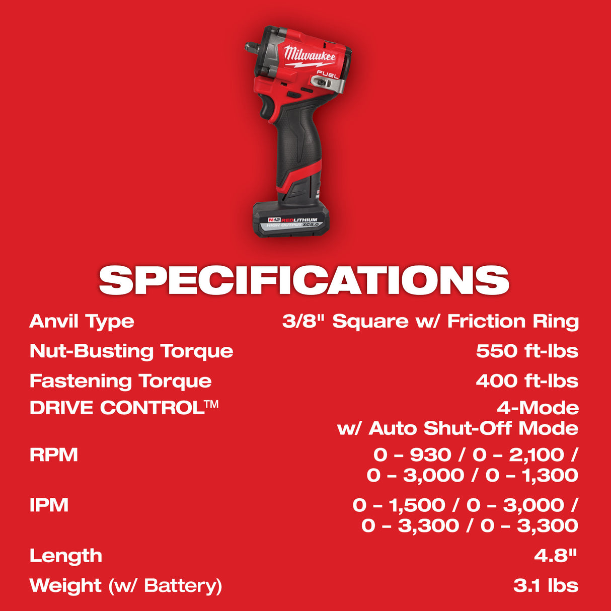 Milwaukee 2562-22 M12 FUEL™ Stubby 3/8" Impact Wrench Kit