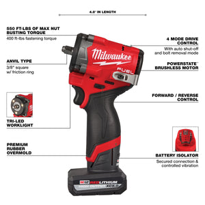 Milwaukee 2562-22 M12 FUEL™ Stubby 3/8" Impact Wrench Kit