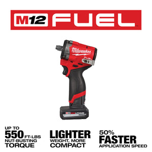 Milwaukee 2563-22 M12 FUEL™ Stubby 1/2" Impact Wrench Kit