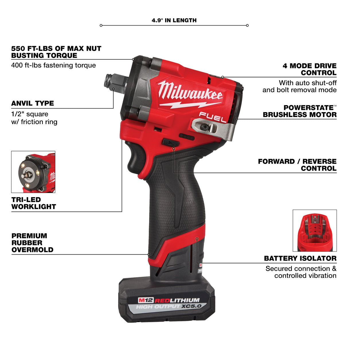 Milwaukee 2563-22 M12 FUEL™ Stubby 1/2" Impact Wrench Kit