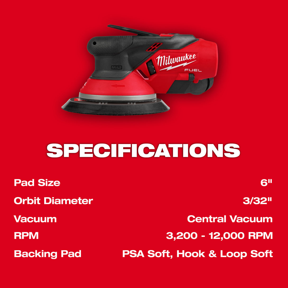 Milwaukee 2584-20 M12™ FUEL™ 6" Random Orbital Sander (3/32")