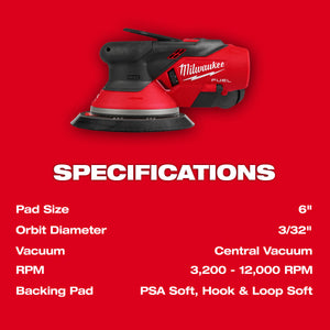 Milwaukee 2584-20 M12™ FUEL™ 6" Random Orbital Sander (3/32")