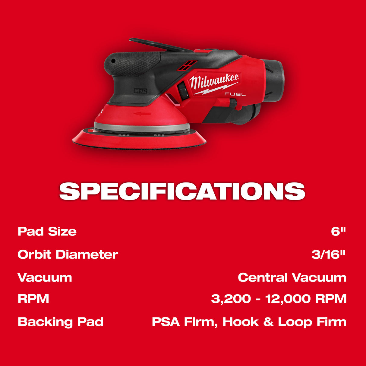 Milwaukee 2585-22 M12™ FUEL™ 6" Random Orbital Sander Kit (3/16")