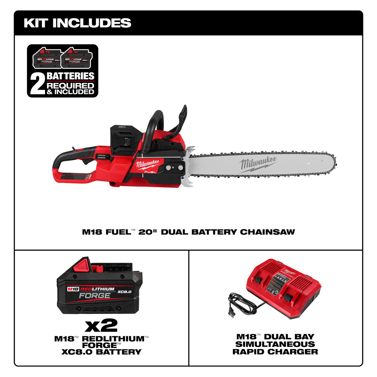 Milwaukee 2827-22 M18 FUEL™ 20" Dual Battery Chainsaw Kit