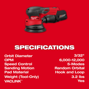 Milwaukee 2837-20 M18­ FUEL™ 5" Random Orbital Sander