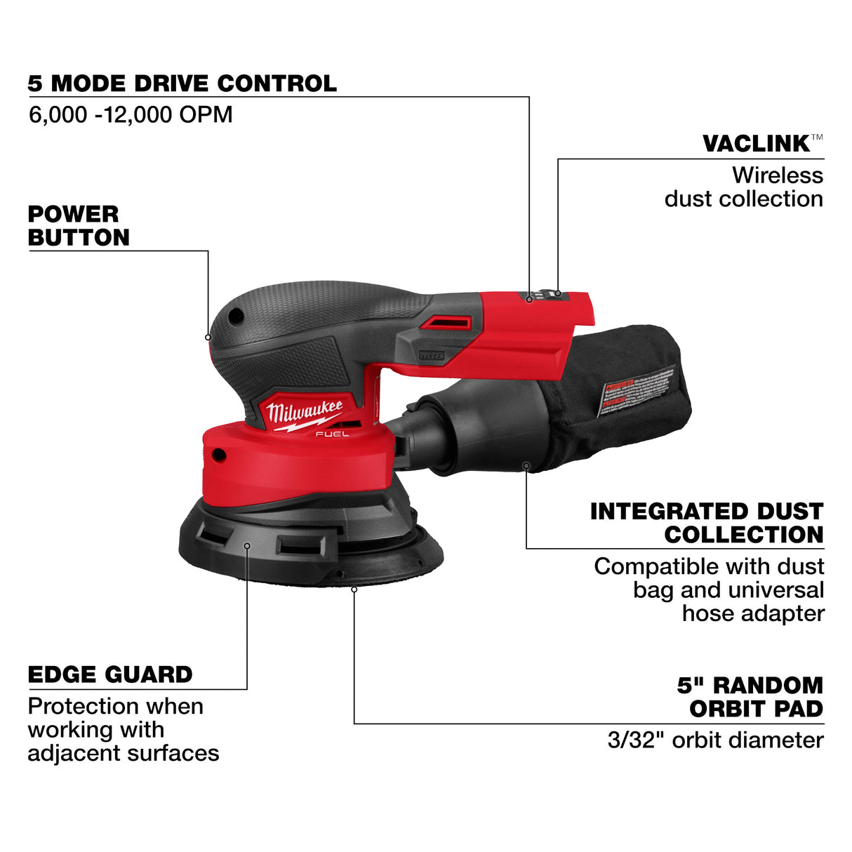 Milwaukee 2837-20 M18­ FUEL™ 5" Random Orbital Sander