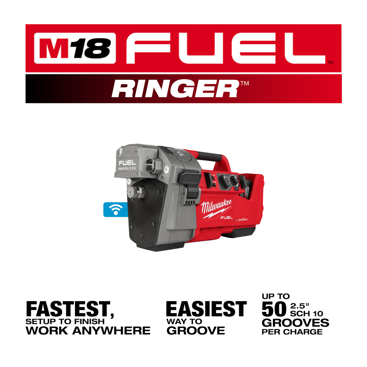 Milwaukee 2927-22 M18 FUEL™ RINGER™ Roll Groover for 1-1/4” - 4” Sch 10/40, 6” Sch 10