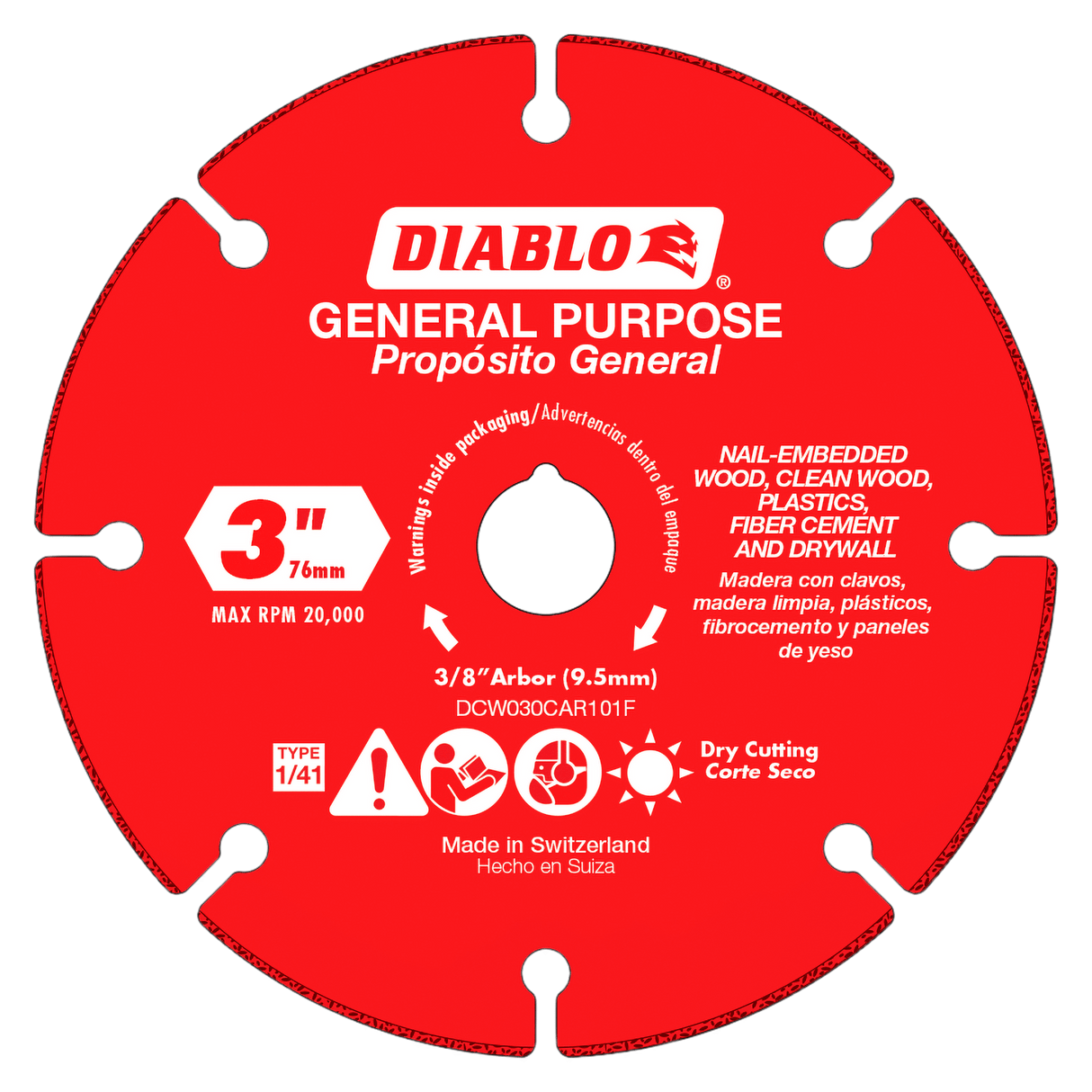 Diablo DCW030CAR101F 3" Carbide Grit Multi-Material Cut-Off Disc