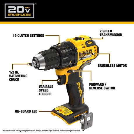 DEWALT DCD793D1 20V MAX* Brushless Cordless 1/2 in. Drill/Driver Kit