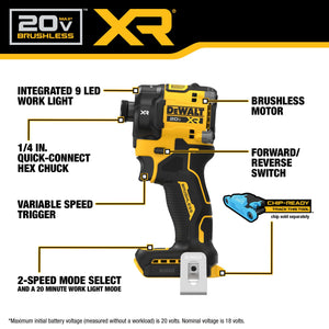 DEWALT DCF870B 20V MAX* XR® Brushless Cordless 1/4 in. Quiet Hydraulic Impact Driver (Tool Only)