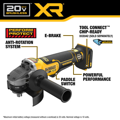 DEWALT DCG410B 20V MAX* XR® Brushless Cordless 4-1/2 - 5 in. Angle Grinder (Tool Only)