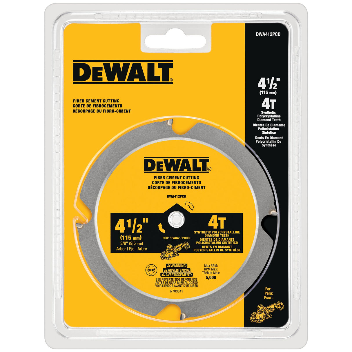 DEWALT DWA412PCD 4-1/2 in. 4T Fiber Cement Cutting Circular Saw Blade