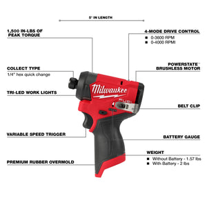 Milwaukee 3453-22 M12 FUEL™ 1/4" Hex Impact Driver Kit