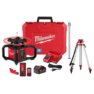 Milwaukee 3704-21T M18™ Red Exterior Dual Slope Rotary Laser Level Kit w/ Receiver, Remote, Grade Rod & Tripod