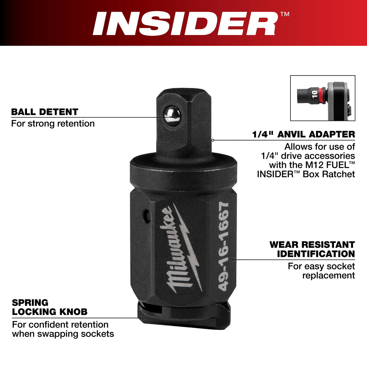 Milwaukee 49-16-1667 INSIDER™ Box Ratchet 1/4" Anvil Adapter