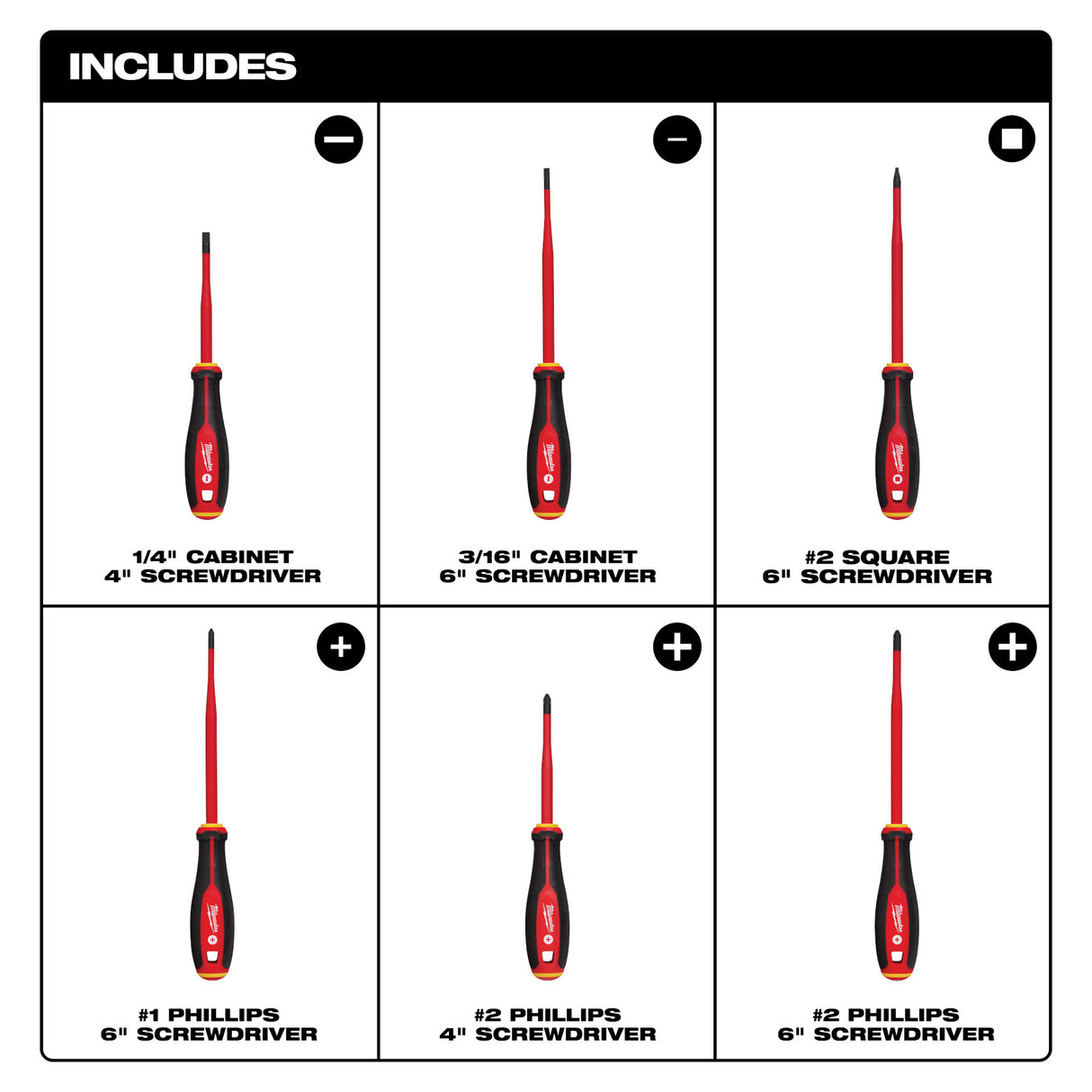 Milwaukee 48-22-2206 6pc 1000V Insulated Slim Tip Screwdriver Set