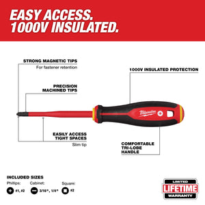 Milwaukee 48-22-2206 6pc 1000V Insulated Slim Tip Screwdriver Set