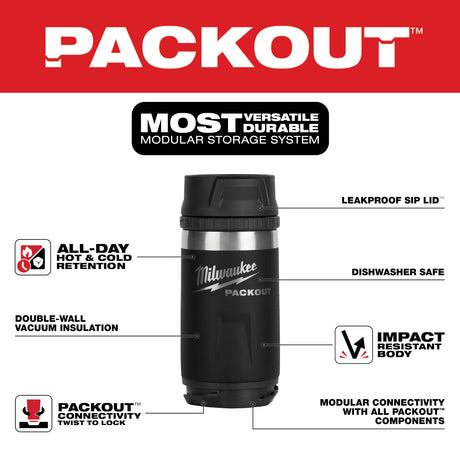 Milwaukee 48-22-8391B PACKOUT™ 12oz Insulated Bottle with Sip Lid - Black