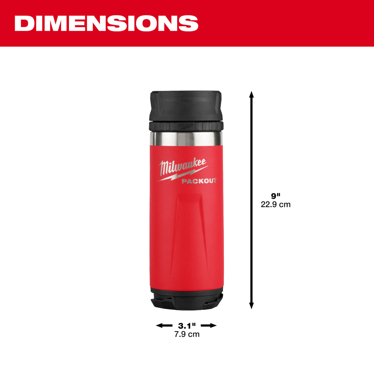 Milwaukee 48-22-8395R PACKOUT™ 18oz Insulated Bottle with Sip Lid - Red