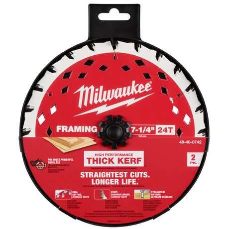 Milwaukee 48-40-0742 7-1/4" 24T Thick Kerf Framing Circular Saw Blade - 2PK