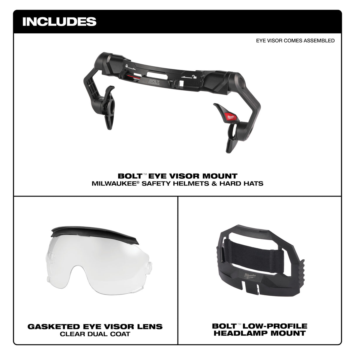 Milwaukee  BOLT™ Gasketed Eye Visor - Dual Coat Lens (Compatible with Milwaukee® BOLT™ Safety Helmets & BOLT™ Hard Hats)