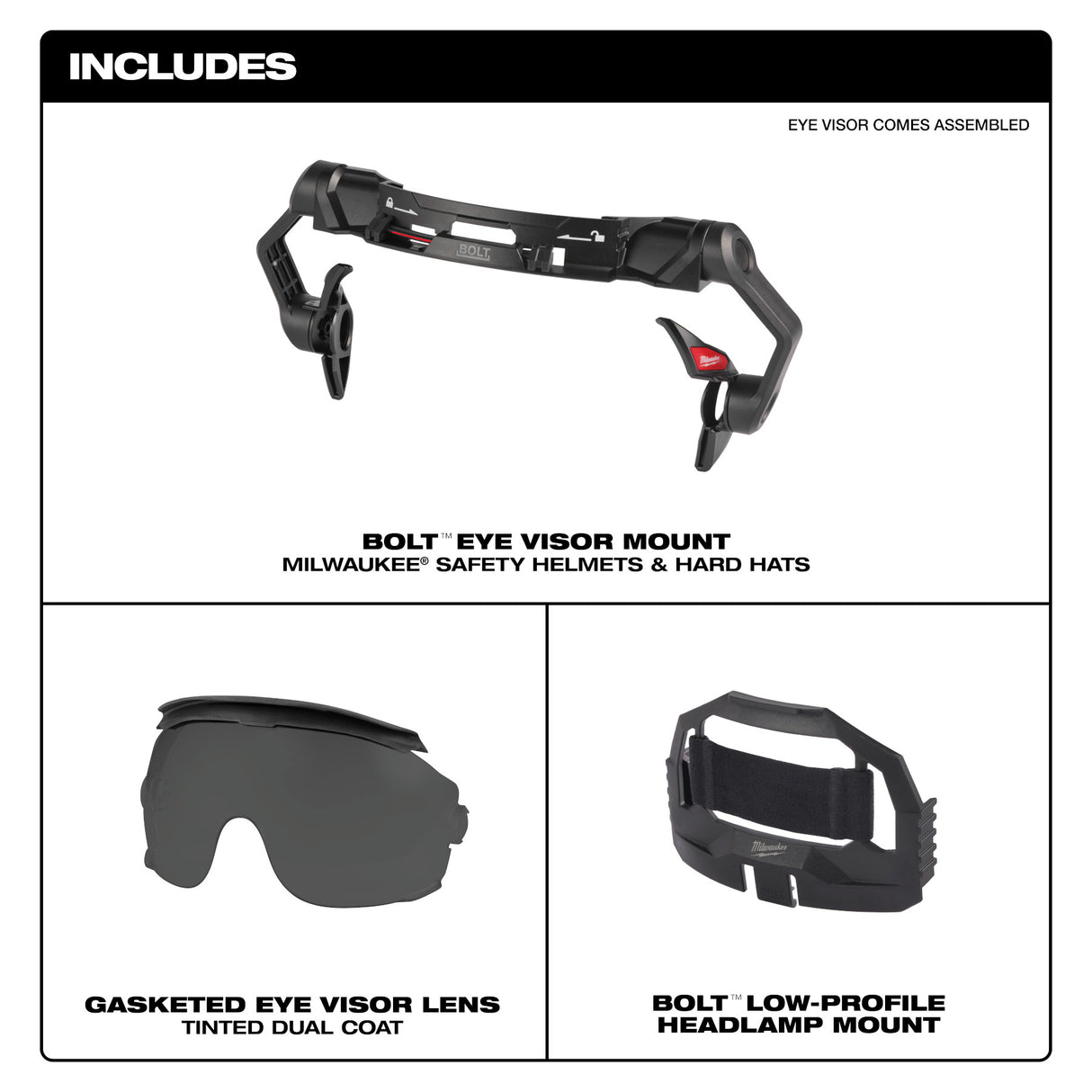 Milwaukee  BOLT™ Gasketed Eye Visor - Dual Coat Lens (Compatible with Milwaukee® BOLT™ Safety Helmets & BOLT™ Hard Hats)