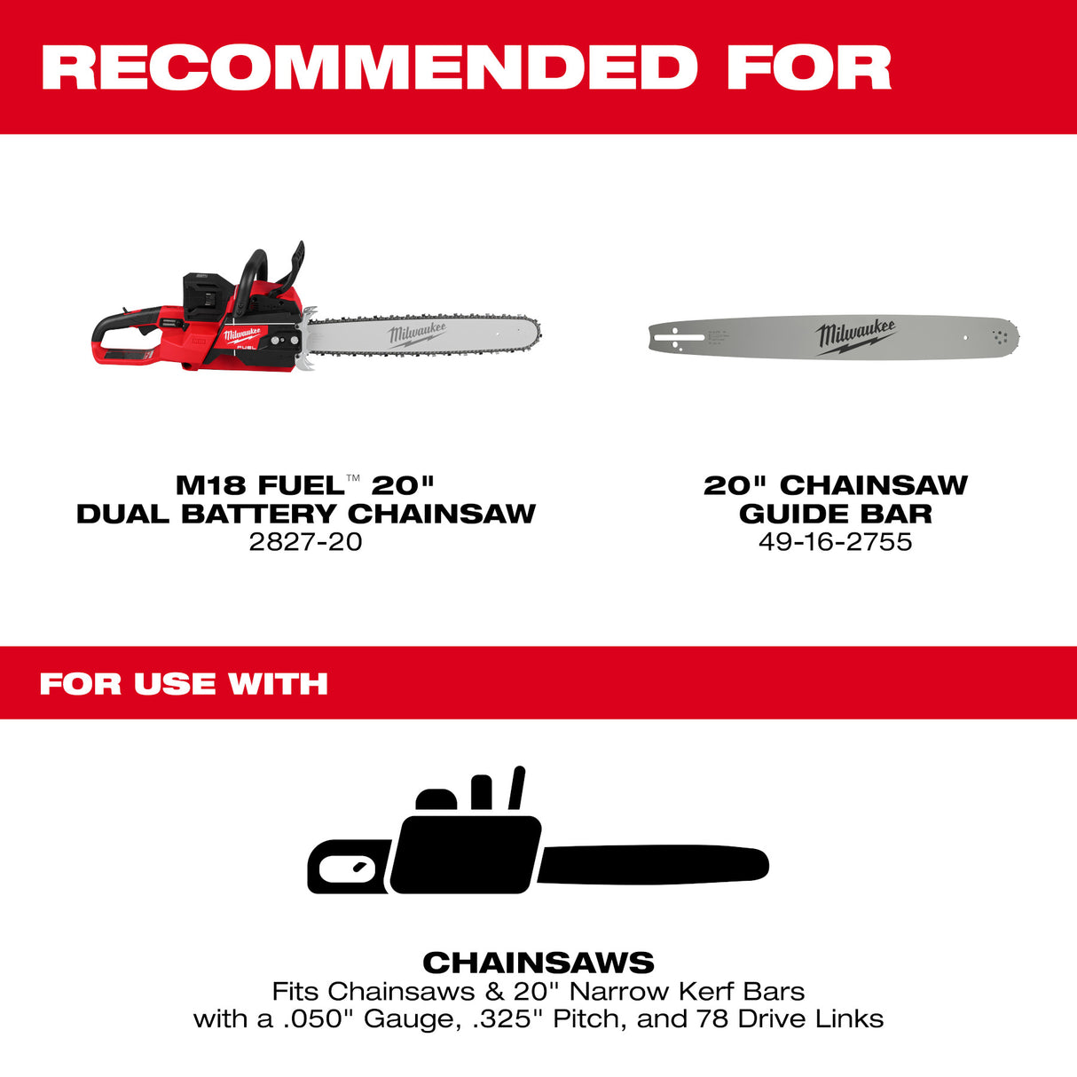 Milwaukee 49-16-2752 20" .325" Pitch, .050" Gauge Saw Chain