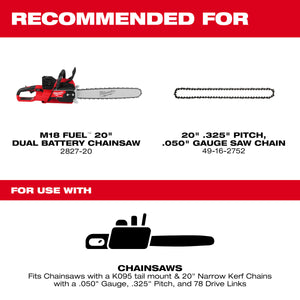 Milwaukee 49-16-2755 20" .325" Pitch, .050" Gauge Guide Bar