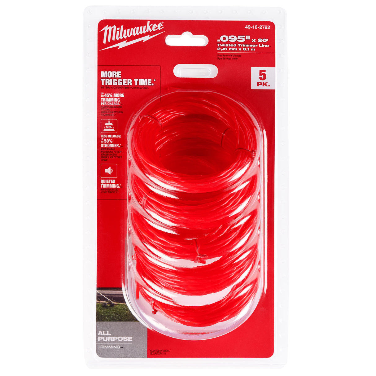 Milwaukee 49-16-2782 095" x 20’ (5 pk) Pre-Cut Twisted Trimmer Line