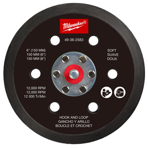 Milwaukee 49-36-2583 6" Hook & Loop Random Orbital Sander Backing Pad - Soft