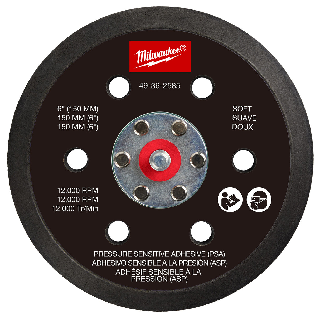 Milwaukee 49-36-2585 6" Pressure Sensitive Adhesive Random Orbital Sander Backing Pad - Soft