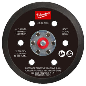 Milwaukee 49-36-2585 6" Pressure Sensitive Adhesive Random Orbital Sander Backing Pad - Soft