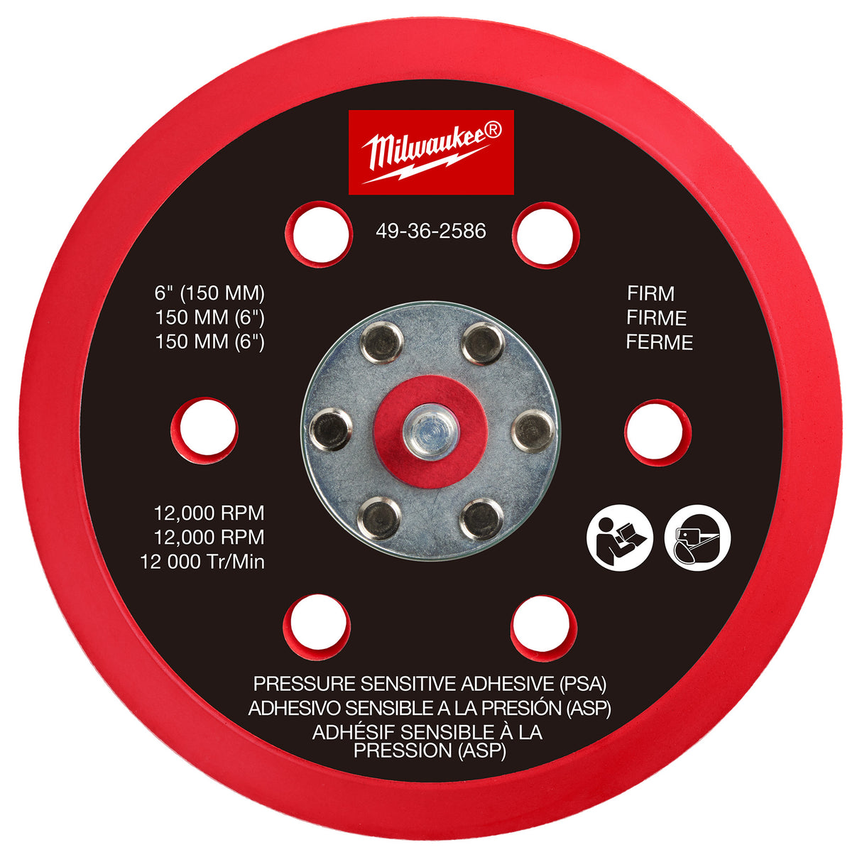 Milwaukee 49-36-2586 6" Pressure Sensitive Adhesive Random Orbital Sander Backing Pad - Firm