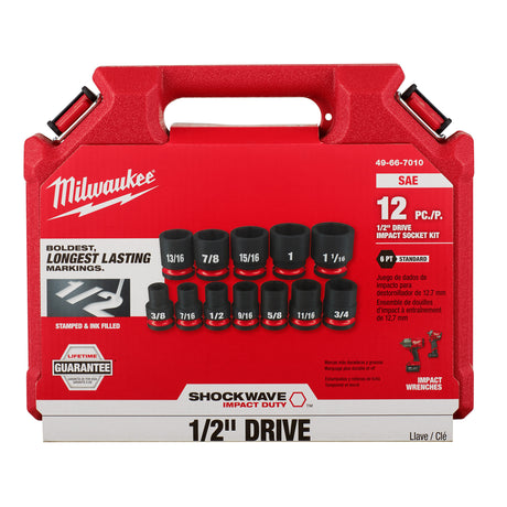 Milwaukee 49-66-7010 12pc SHOCKWAVE Impact Duty™ 1/2" Drive SAE Standard 6 Point Socket Set