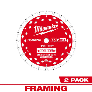 Milwaukee 48-40-0742 7-1/4" 24T Thick Kerf Framing Circular Saw Blade - 2PK