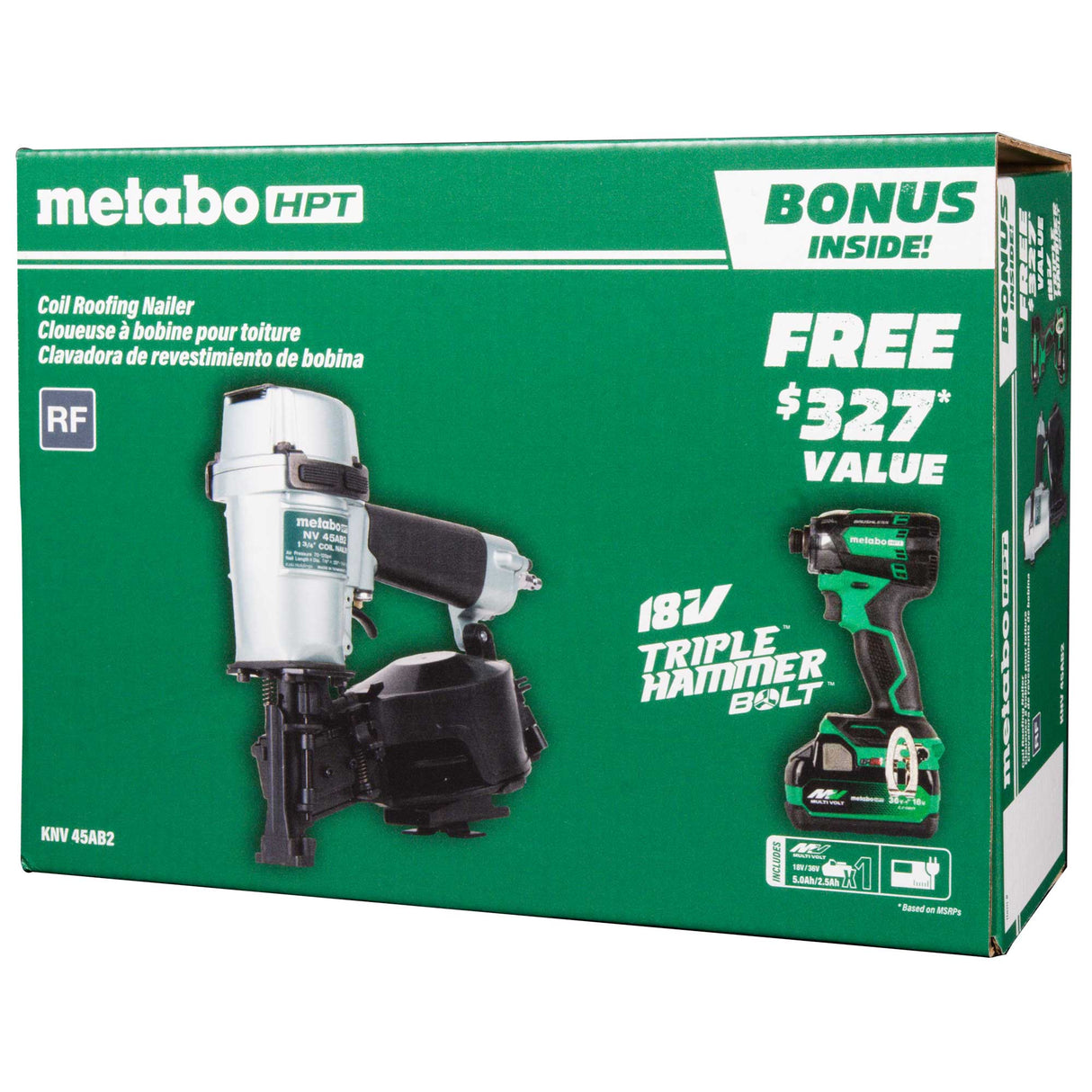 metabo HPT KNV45AB2 Coil Roofing Nailer & 18V Impact Driver Combo