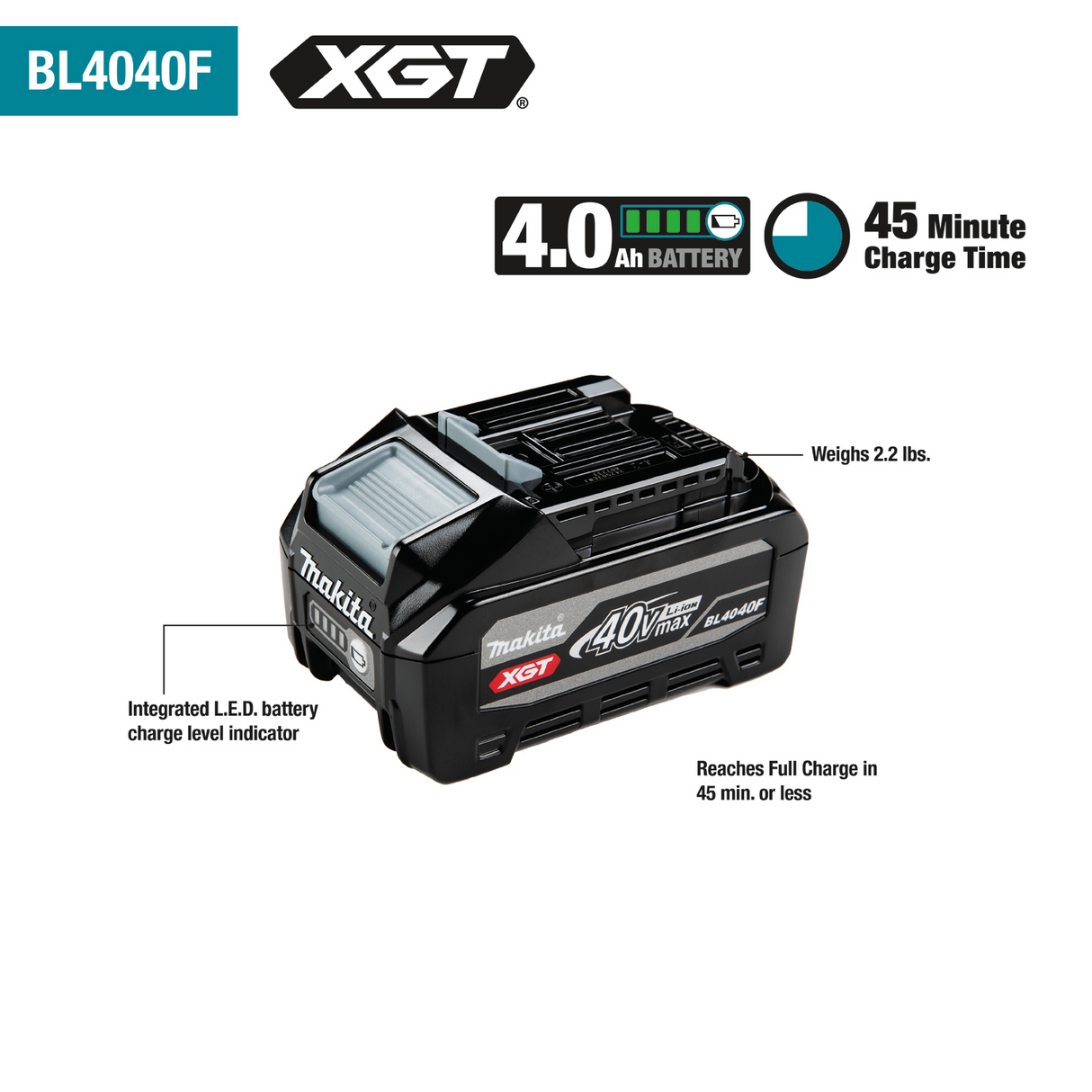 Makita BL4040F 40V max XGT® 4.0Ah High Power Battery