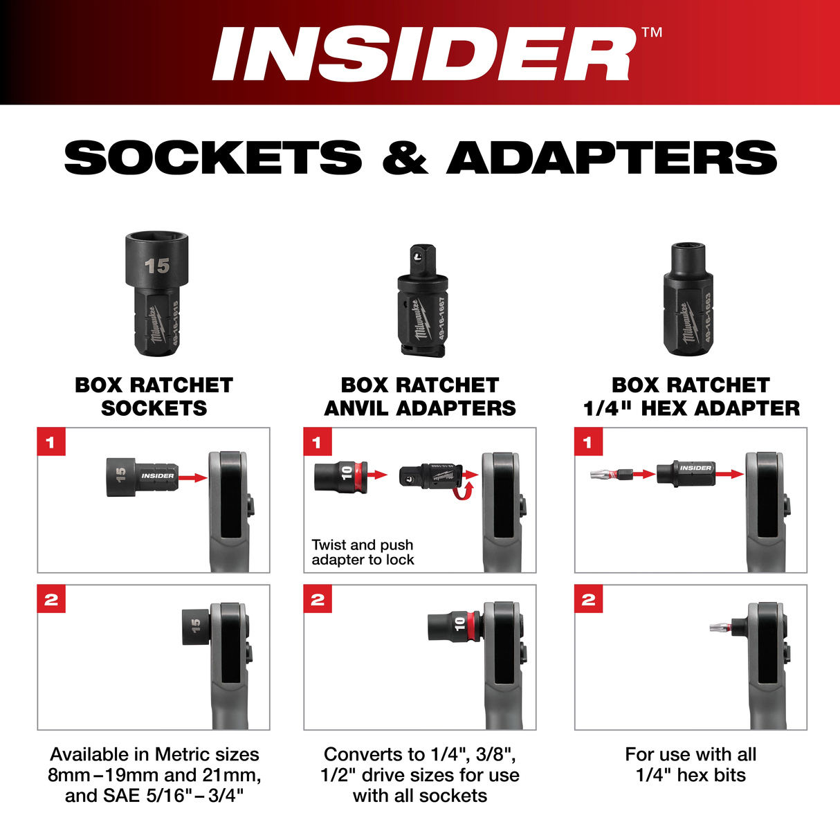 Milwaukee 49-16-1667 INSIDER™ Box Ratchet 1/4" Anvil Adapter