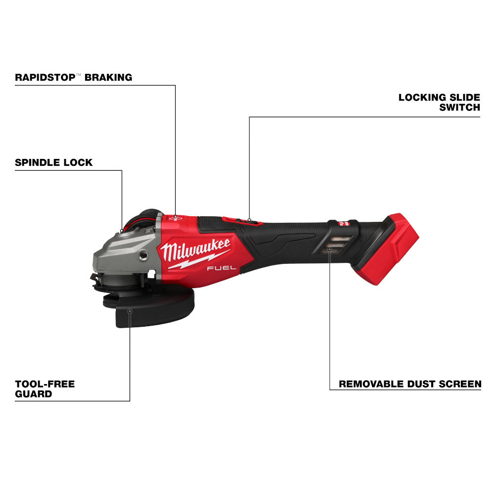 Milwaukee 3671-20 M18 FUEL™ 4-1/2"-6" Braking Grinder, Slide Switch